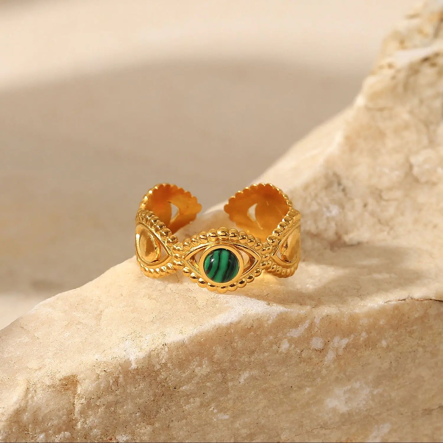 18K Gold Stainless Steel Green Malachite Ring