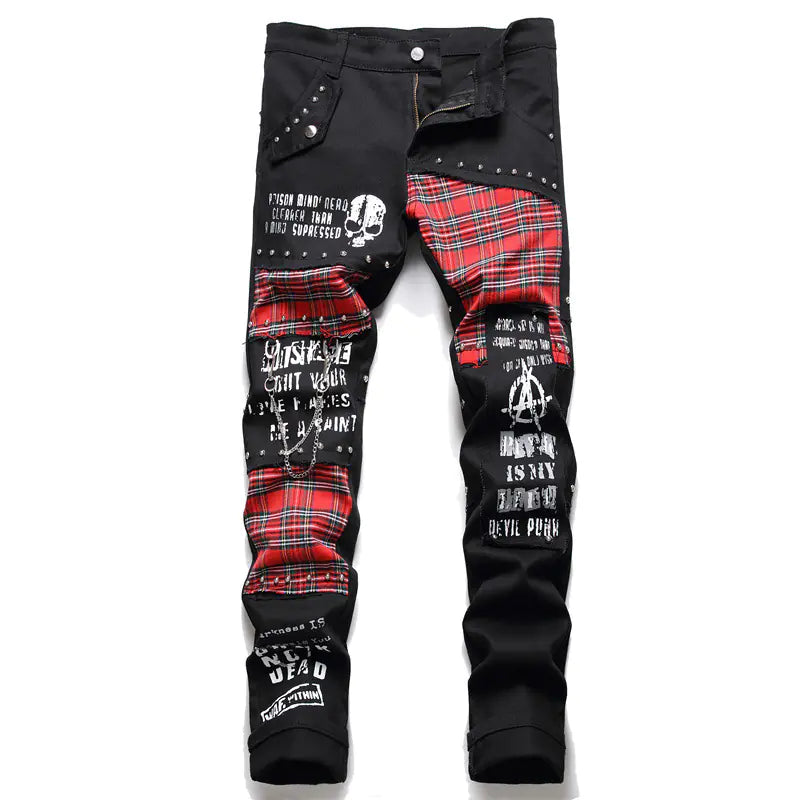 Hip Hop Denim Pencil Pants with Micro-elastic Rivets