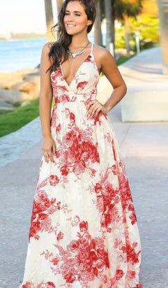 White Dress with Pink Flower and Flowing Design (One Piece)