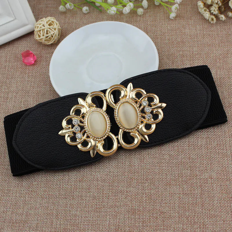 Fashionable Women's Elastic Waist Belt with Cat Eye Stones