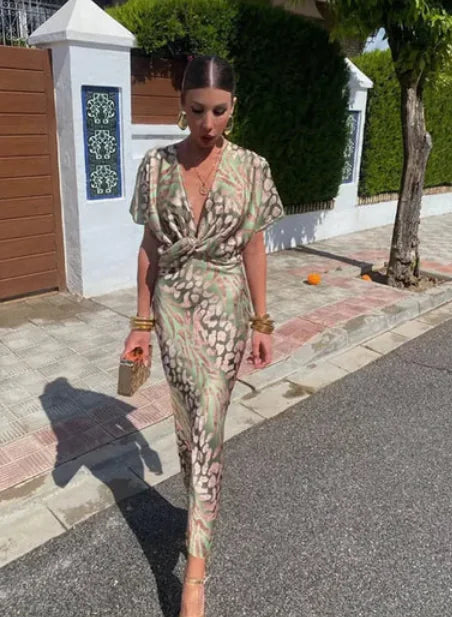 Dewi Satin Dress with V-Neck - Green (Available: 4)