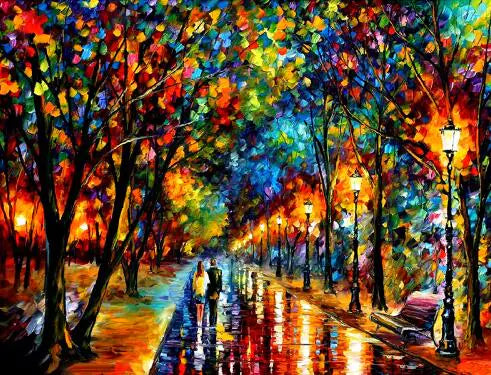 "DIY Diamond Painting: Rainy Street Scene"