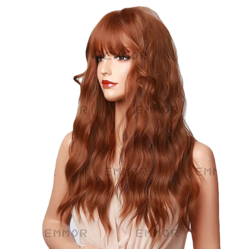 Qi Liuhai Corn Whisk Medium Long Orange Hair Wig