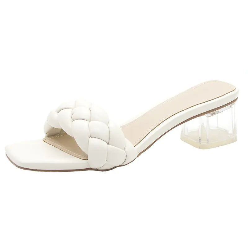 Women's Mid-Heel Woven Square Toe Slippers