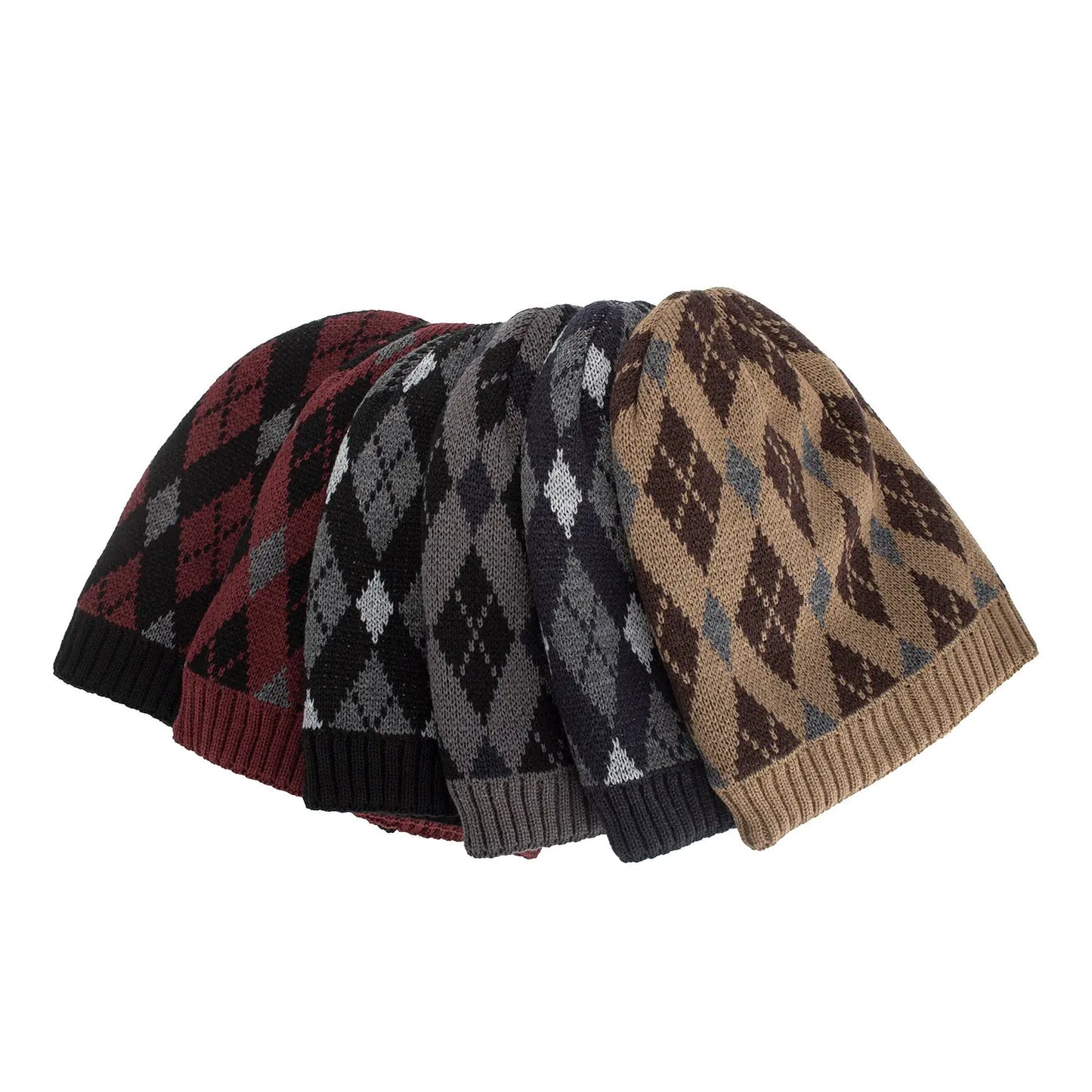 Tricolor Knit Long Pullover Diamond Hat
