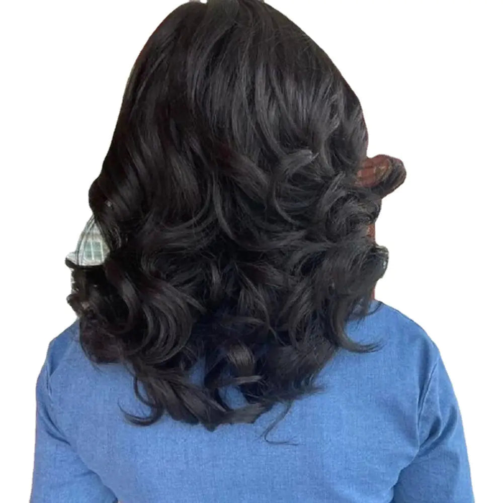 African Black Wavy Mid-Length Synthetic Wig (Wholesale)