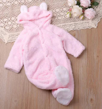 Teddy Bear Winter Onesie - Cozy Coral Fleece Bodysuit