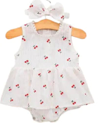 Cherry Dress (0-24M) with Lace Collar Baby Romper (Set)