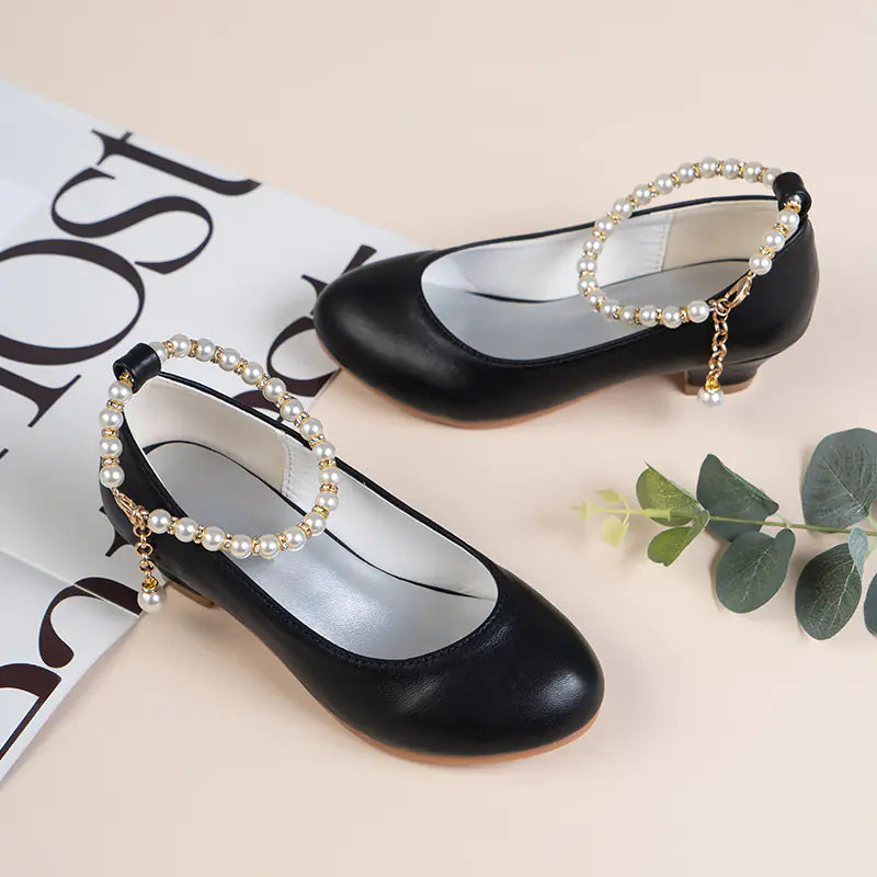 Girls' High-Heeled Leather Wedding Dress Shoes