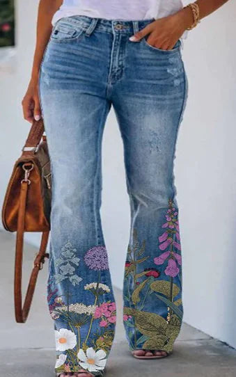 Plus Size Printed Denim Lookalike Pants (One Pair)