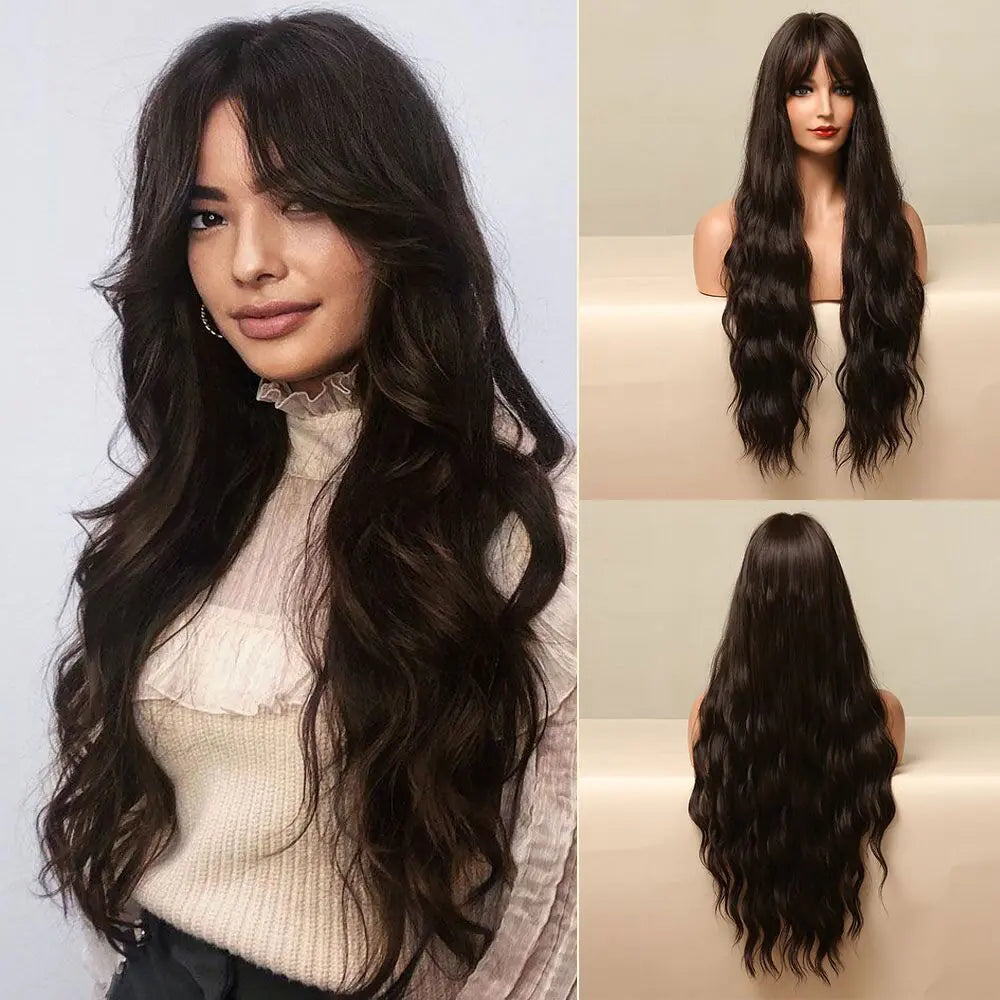 High Temperature Silk Wig with Long Curly Bangs