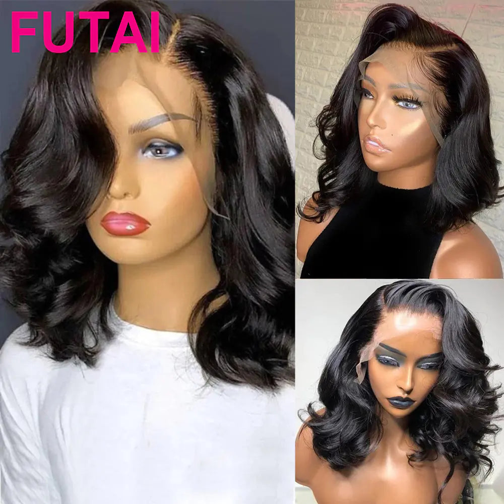 Short Body Wave Human Hair BOB Wig with Lace Front