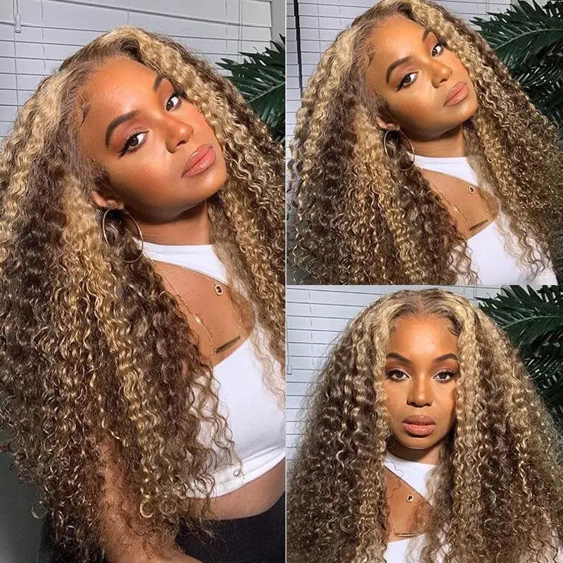 Inter-color Highlight Curly Lace Wig for Piano Style