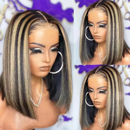 10A Grey Piano Bob Wig 100% Human Hair 13*4 Closure