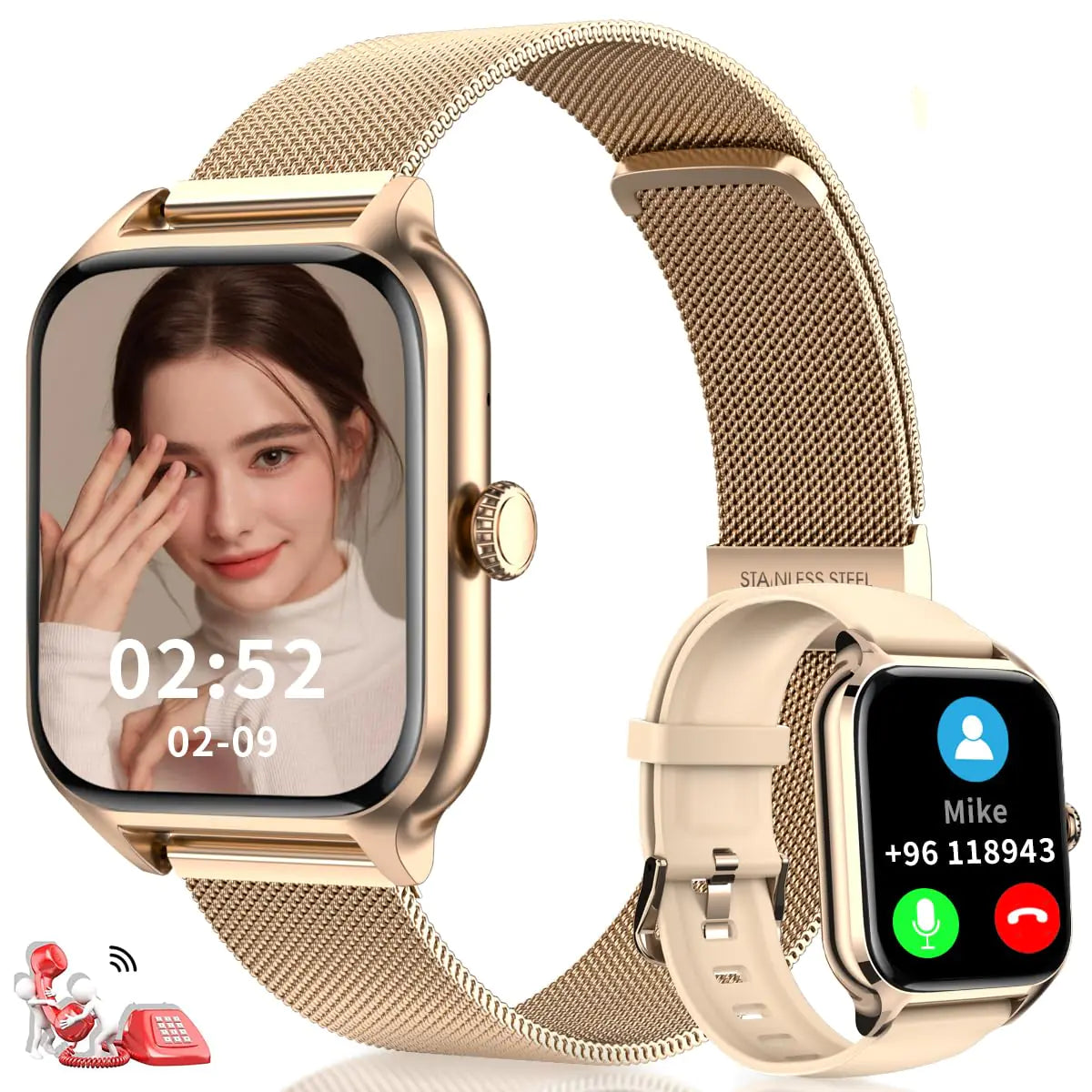 Yaahoony Smart Watch 1.81" Touch Screen Smartwatch for Women (Beige and Gold) Fitness Tracker with Step Calorie Counter/Sleep Monitor-Call Receive/Dial Watch Compatible with iOS and Android Phones