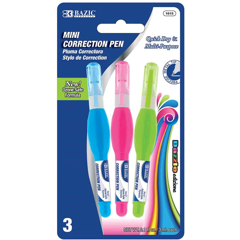 0.1 FL OZ (3 mL) Metal Tip Mini Correction Pen (3/Pack)