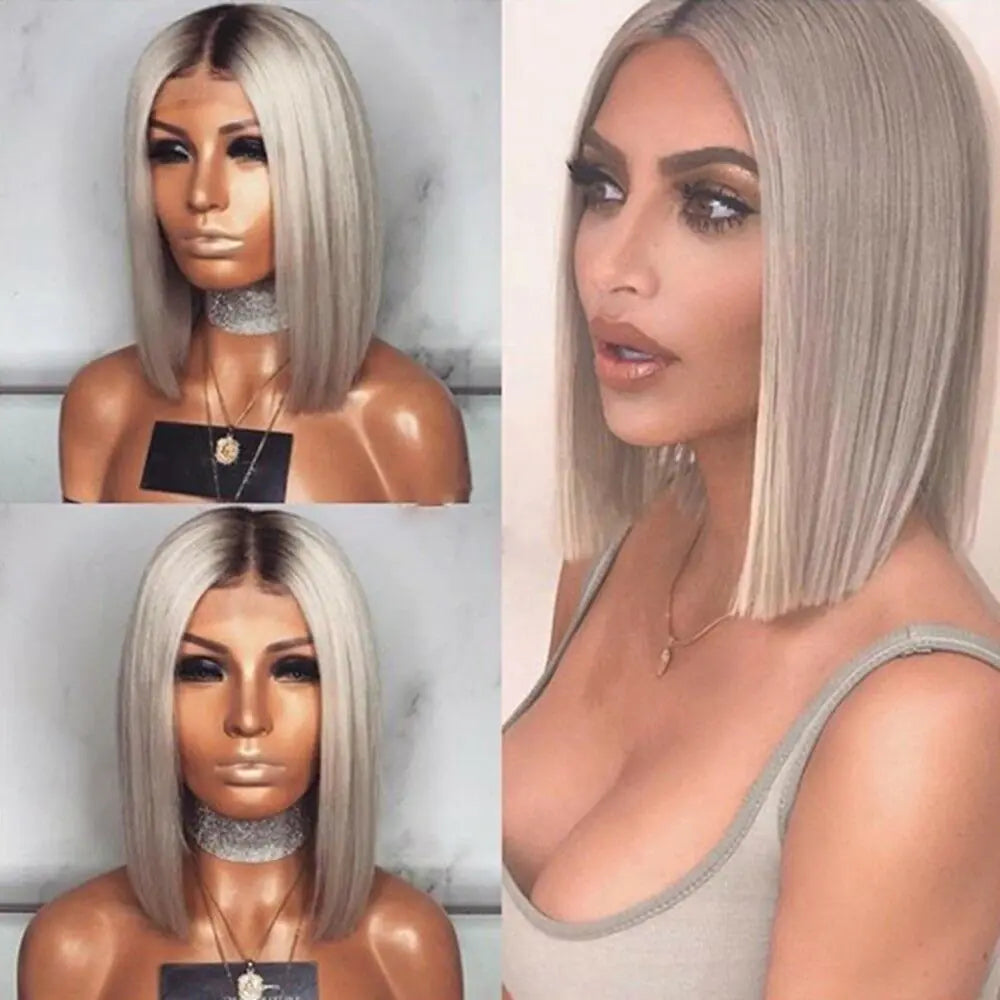 Black and Gray Ombre Bob Wig for Women