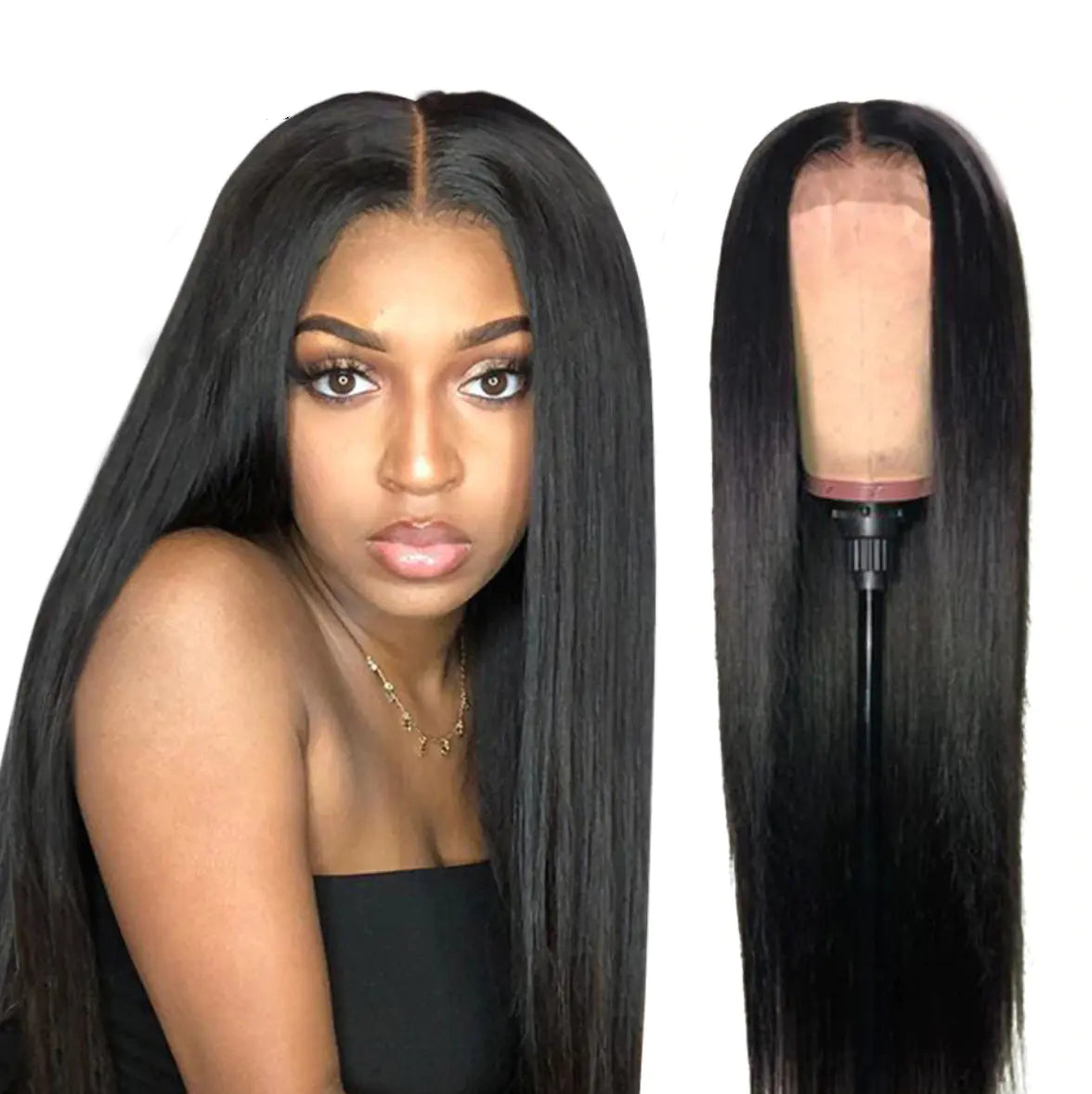 Black Mid-section Full Top Synthetic Fiber Wig