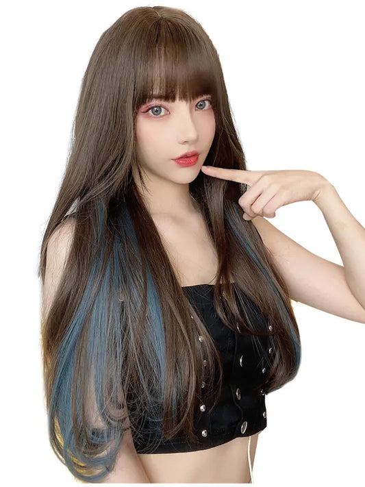 "Long Straight Hair with Celebrity Style Highlights"