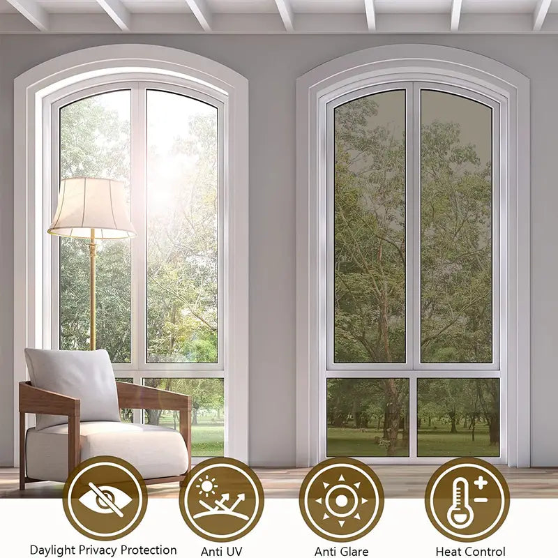 One-Way Daytime Privacy Window Film - Brown-Silvery