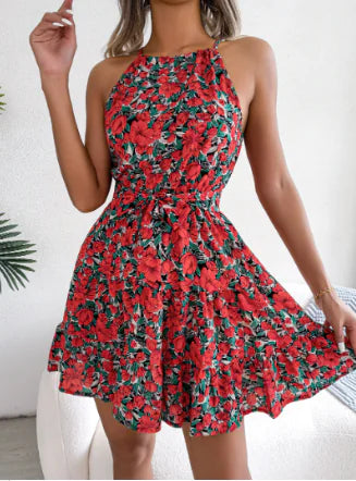Floral Pleated Dress with Ruffled Hem (One Piece)