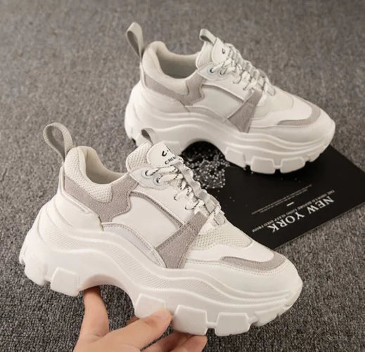 Lace-Up Round Toe Women's Mesh Platform Shoes