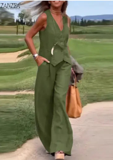 Rebecca Women's Casual Two-Piece Set with Vest and Pants