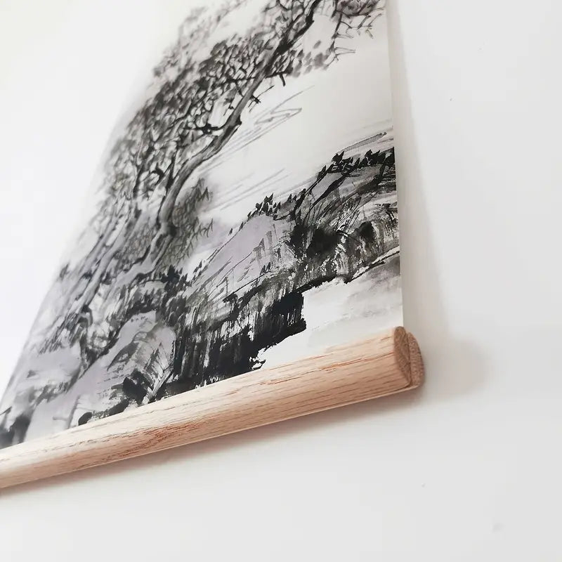 4-Piece Set Black and White Landscape Oil Paintings