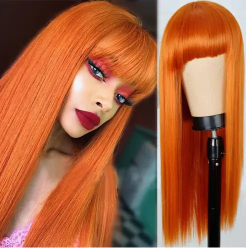 Ladies Front Lace Long Straight Fiber Wig Head Cover