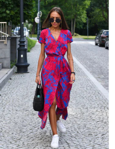 Lisa - Comfortable V-Neck Split Midi Dress (One Piece)