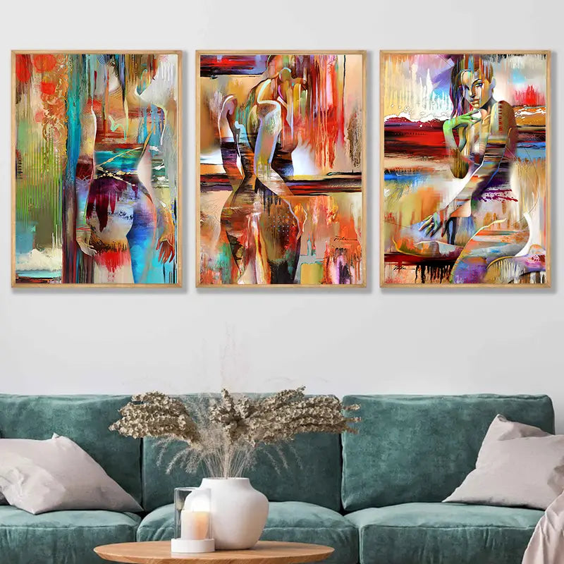 3-Piece Set Abstract Sexy Women Canvas Wall Art 11.8x15.7"