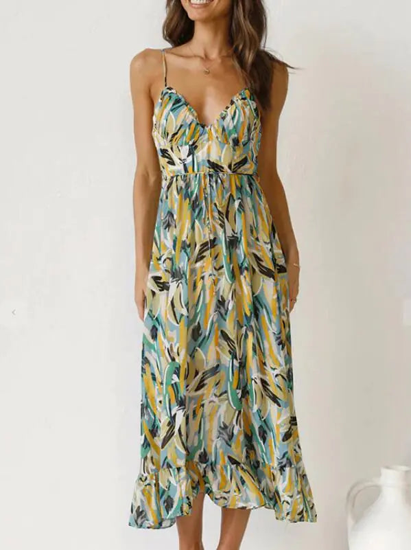 CICIE Colorful Midi Dress with Ruffle Hem (One Piece)