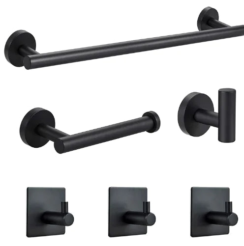 5pcs Matte Black Bathroom Hardware Set, Stainless Steel
