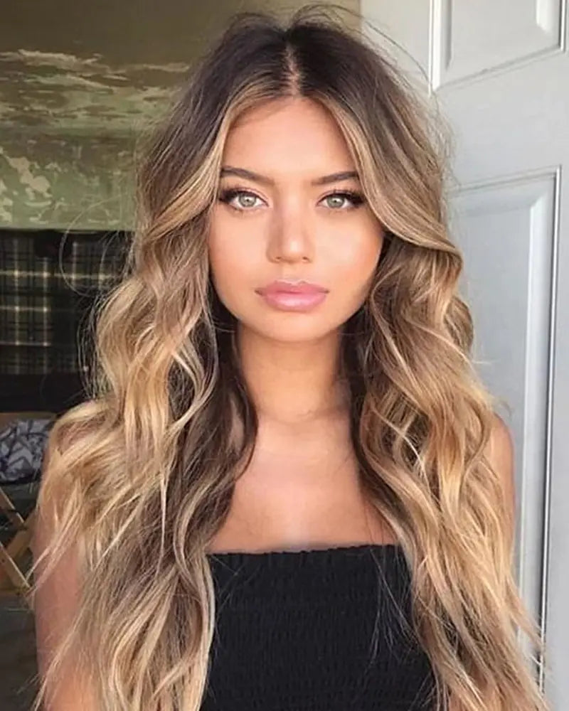 Gradient Golden Long Curly Hair - Chemical Fiber