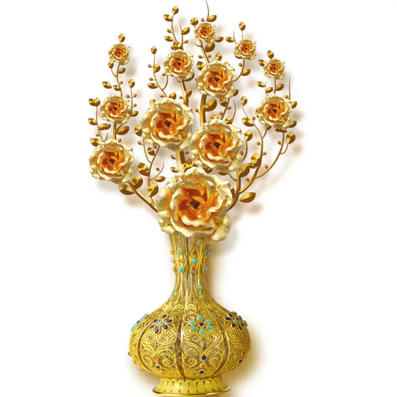 Golden Vase Wall Sticker - Flower Art Decor 1pc