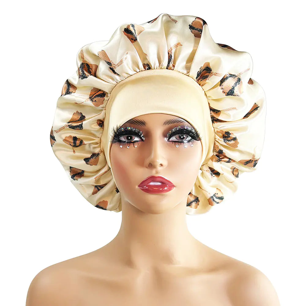 Wide-brimmed Satin Printed Nightcap Home Hat