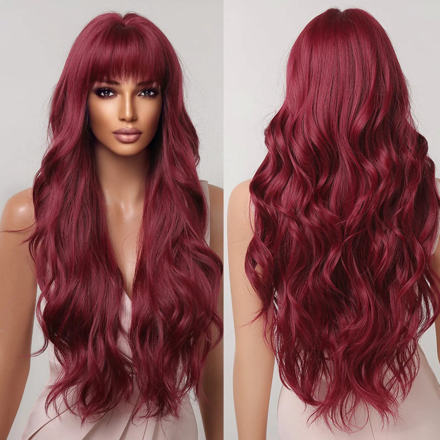 Wine Red Long Curly Hair Wig for Party Events