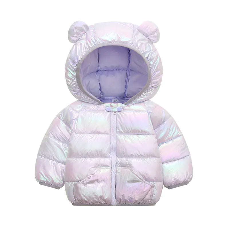 Holographic Puffer Jacket for Kids with Hood (One Piece)