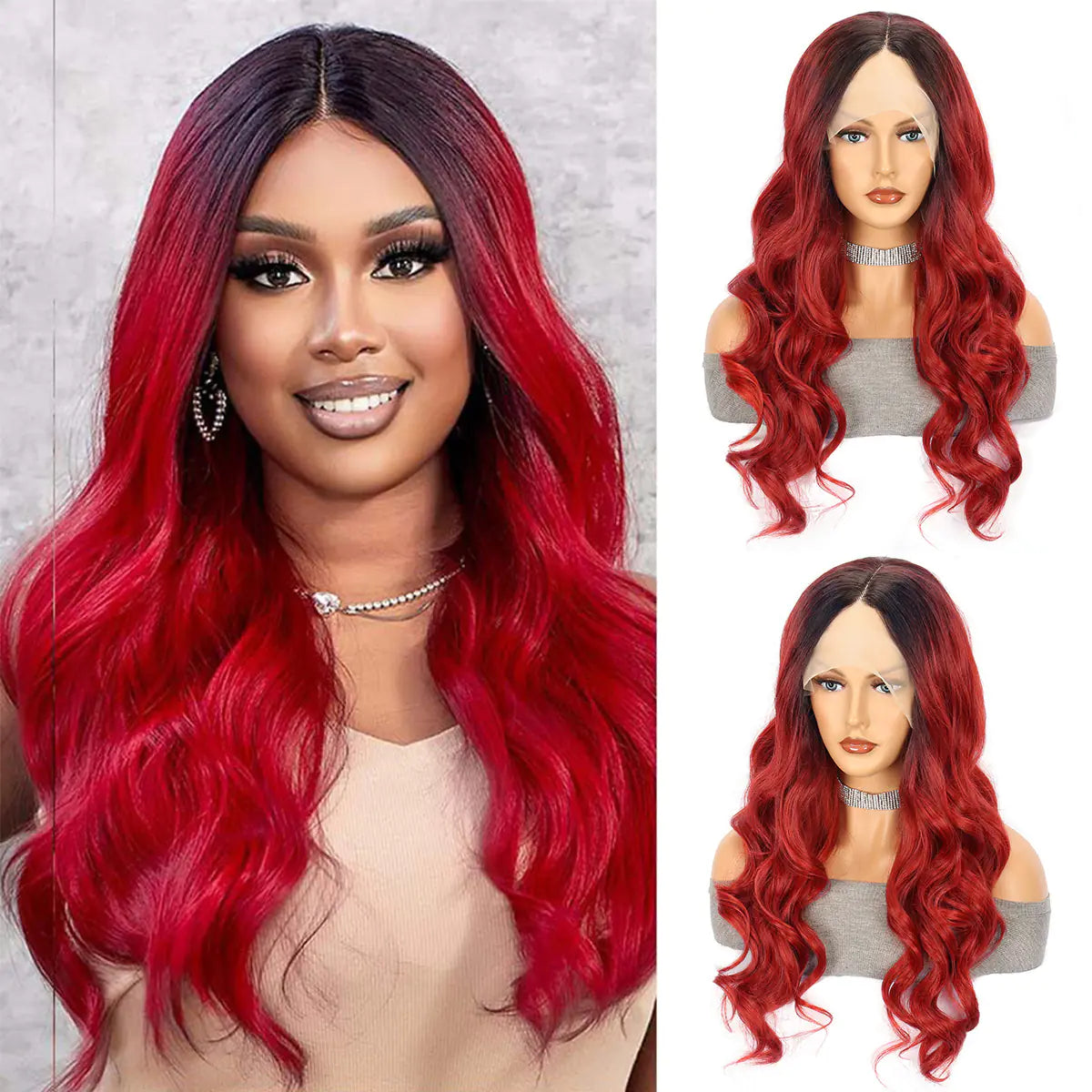 Red Large Wave Long Curly Hair Fiber Head Cover