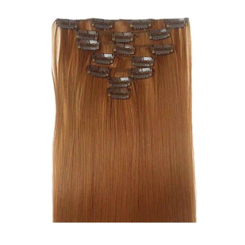 Synthetic Hair Extensions Set - 16 Clips, Black Straight