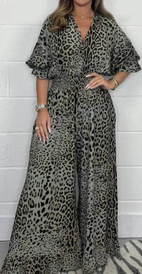 Julie Leopard Jumpsuit with Wide Legs (One Piece)