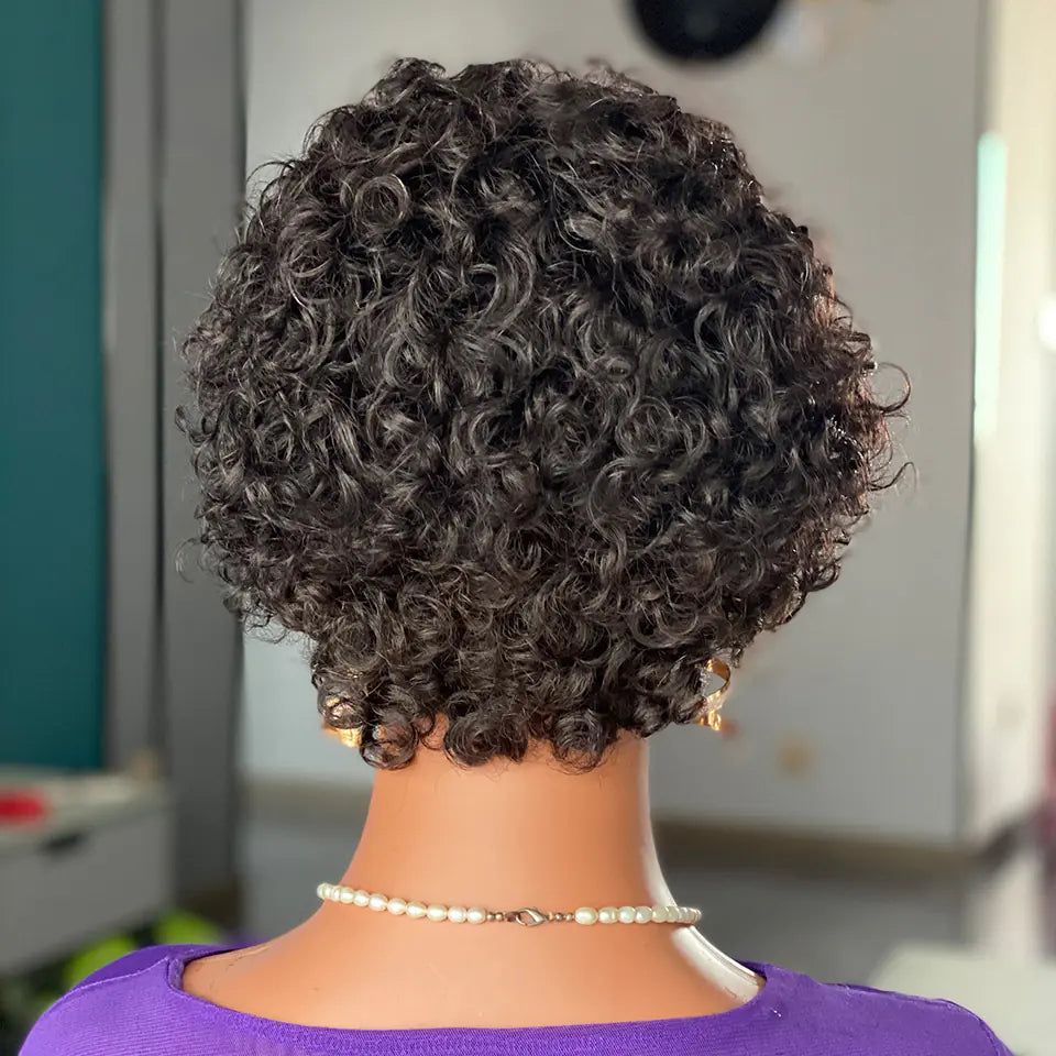 Curly Pixie Cut Lace Wig - Human Hair Short Cap