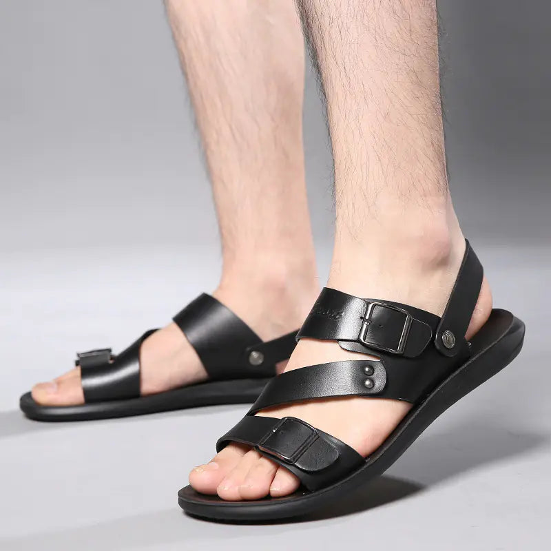 Stylish Casual Beach Sandals - Thick Sole Men's Leather