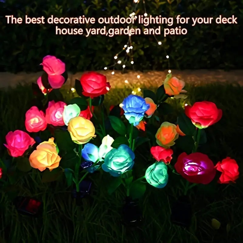 Solar Garden Lights - 7 Color Changing Rose Design
