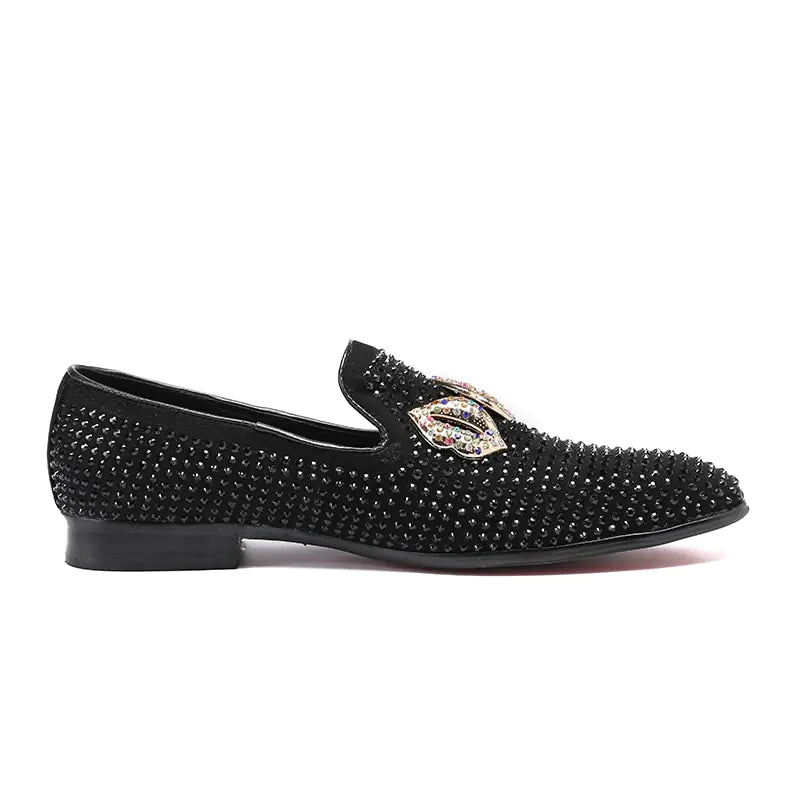 Men's Pointed Leather Shoes with Rhinestones for Stylists