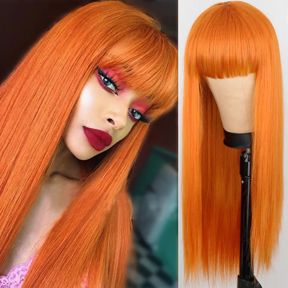 Long Orange Synthetic Wig for Women - Straight Style