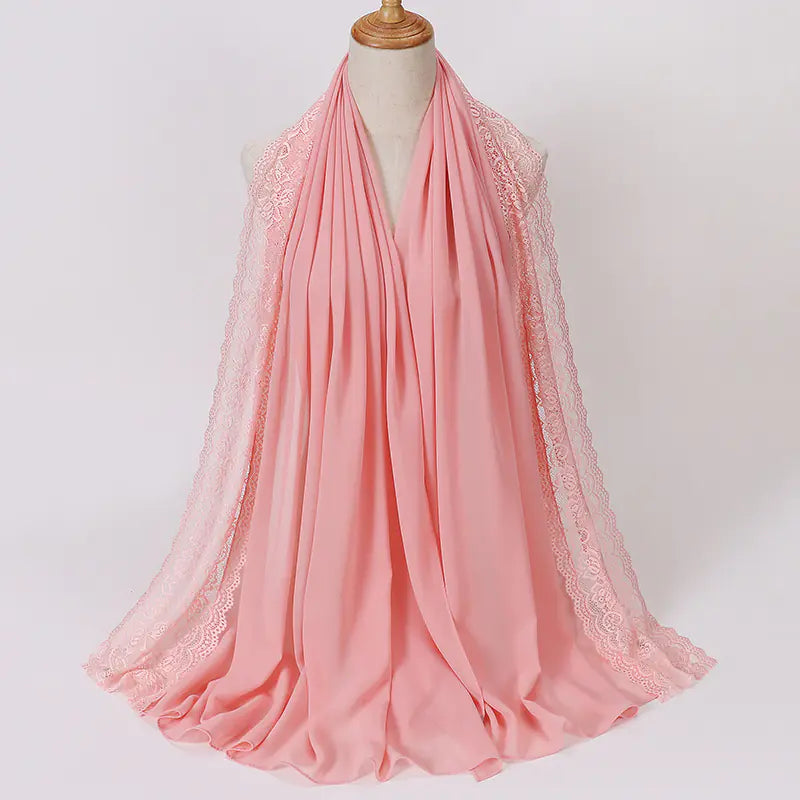 Summer Pearl Chiffon Lace Women's Head Scarf for Travel