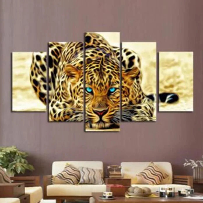 Frameless Canvas Wall Art - 5-Panel Tiger and Leopard