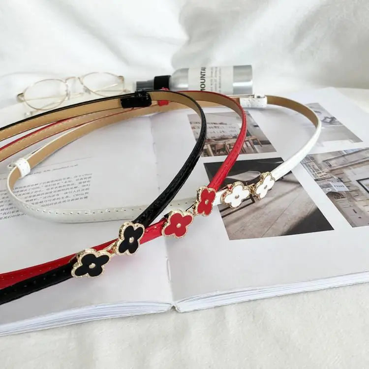 Korean Style Women's Waist Belt with Clover Buckle
