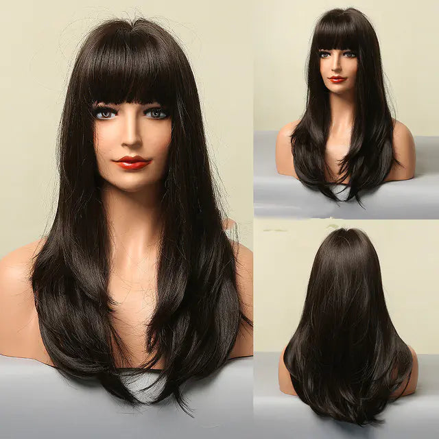 Fashion Long Straight Brown Grey Wig for Women